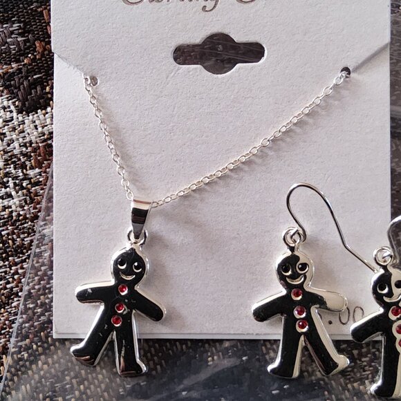 Gingerbread Man 925 necklace NWT and earrings set - Picture 2 of 3